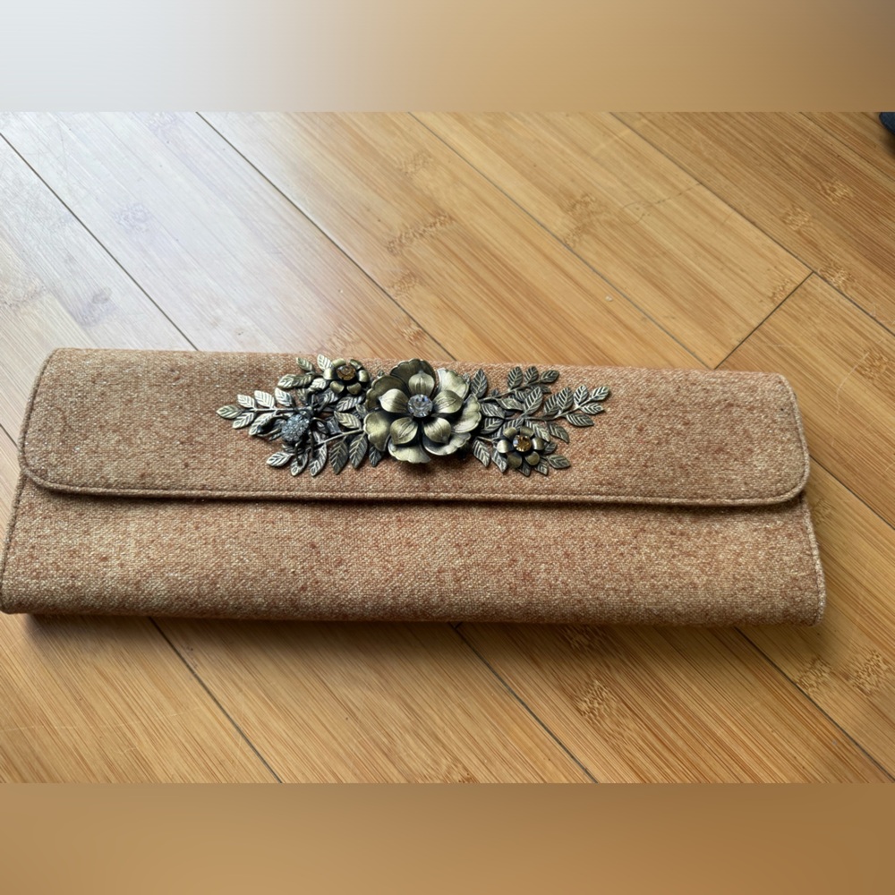 Vintage Clutch Bag with Metallic Flowers
